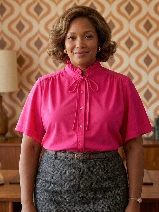 Alicia Tops - Vintage Alicia Hot Pink Ruffle Mock Neck Blouse 1970s Secretary Pussybow Top 42
